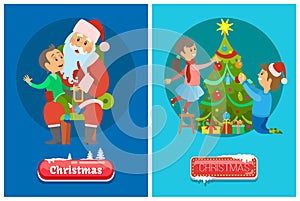 Christmas Buttons Vector Santa Claus and Xmas Tree