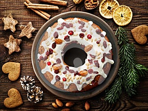 Christmas cake with fruits and nuts