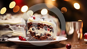 Christmas cake, holiday recipe and home baking, pudding with creamy icing for cosy winter holidays tea in the English