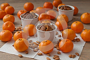 Christmas cake surrounded with mandarins and almonds