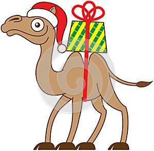 Christmas camel carrying a gift on his back