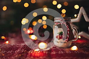 Christmas candle background, christmas lights bokeh, candle light