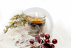 Christmas Candle Decor Juniper On white Background