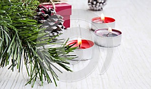 Christmas Candle Decoration with Fir Tree and Ornaments