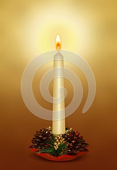 Christmas candle with decorations photo