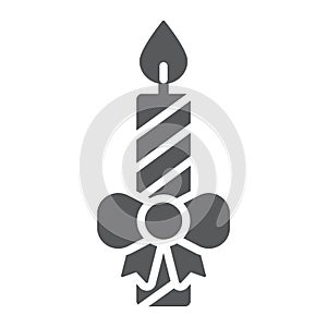 Christmas candle glyph icon, christmas and decor, candlelight sign, vector graphics, a solid pattern on a white