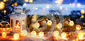 Christmas candle lantern, Christmas and New Year background, Banner.