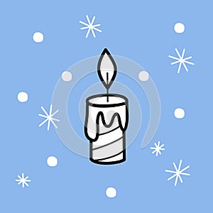 Christmas candle on light blue square background - vector color illustration. new year, holiday, winter