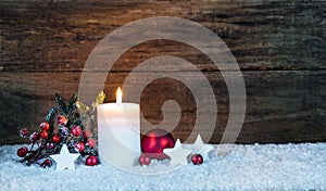Christmas candle with red and white decoration