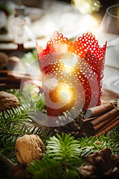 Christmas candle. Selective focus.