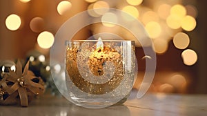 a Christmas candle surrounded by delicate bokeh lights