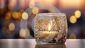a Christmas candle surrounded by delicate bokeh lights