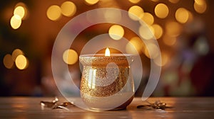 a Christmas candle surrounded by delicate bokeh lights