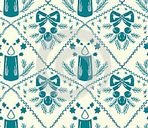Christmas candle vector damask pattern seamless white