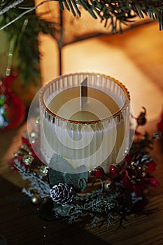Christmas candle with wooden wick