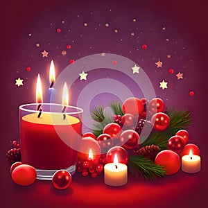 Christmas Candles with berries and Holly leaves