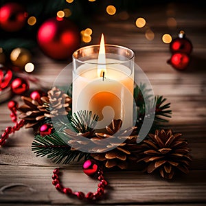 Christmas candles and decorations background