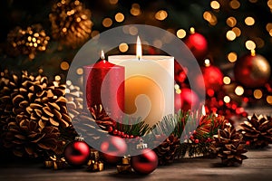 Christmas candles and decorations background