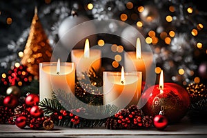 Christmas candles and decorations background