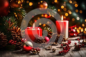 Christmas candles and decorations background