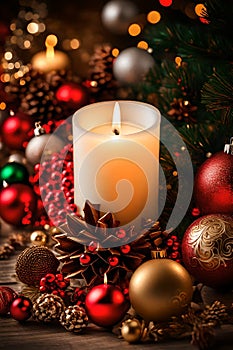 Christmas candles and decorations background