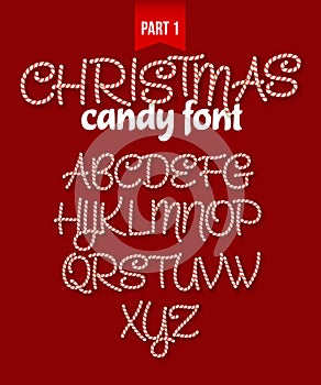 Christmas Candy cane alphabet. Vector illustration