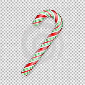 Christmas candy cane. Christmas stick. Traditional realistic xmas candy and red, green, white stripes. Santa caramel