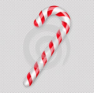 Christmas candy cane. Christmas stick. Traditional realistic xmas candy and red, white stripes. Santa caramel cane on