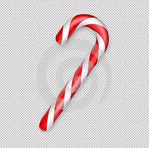 Christmas candy cane. Christmas stick. Traditional realistic xmas candy and red, white stripes. Santa caramel cane on