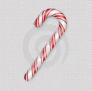Christmas candy cane. Christmas stick. Traditional realistic xmas candy and red, white stripes. Santa caramel cane on