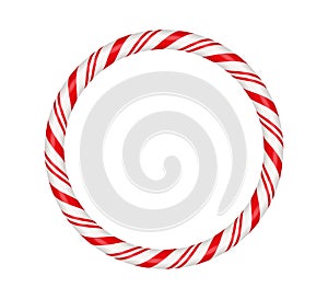 Christmas candy cane circle frame with red and white striped. Xmas border with striped candy lollipop pattern. Blank