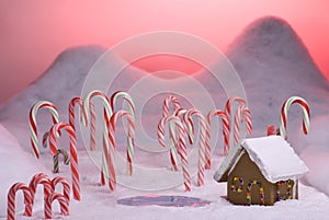 Christmas Candy Cane Forest Pink Sunset Pond