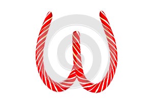 Christmas Candy Cane in the form of letter W. Letter W made of Red Candy Cane Isolated on White Background