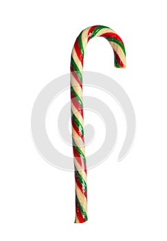 Christmas candy cane isolated. Red green candy cane christmas new year decor on white background