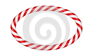 Christmas candy cane oval frame with red and white striped. Xmas border with striped candy lollipop pattern. Blank