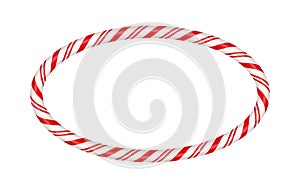 Christmas candy cane oval frame with red and white striped. Xmas border with striped candy lollipop pattern. Blank