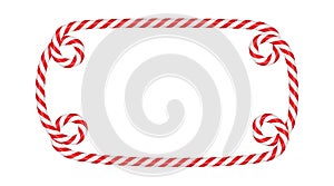 Christmas candy cane rectangle frame with red and white stripe. Xmas border with striped candy lollipop pattern. Blank