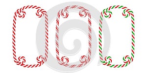 Christmas candy cane rectangle frame with red and white stripe. Xmas border with striped candy lollipop pattern. Blank