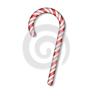 Christmas Candy Cane with Red Bow Isolated on White Background.