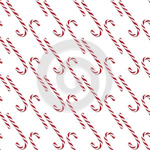 Christmas candy cane seamless pattern isolated on white background. Traditional Christmas candy in red and white. Print