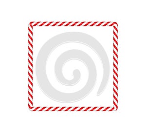 Christmas candy cane square frame with red and white striped. Xmas border with striped candy lollipop pattern. Blank