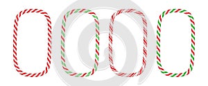 Christmas candy cane vertical frame with red and white stripe. Xmas border with striped candy lollipop pattern. Blank