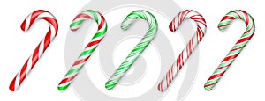 Christmas candy canes. Christmas stick set. Traditional realistic xmas candy and red, green, white stripes. Santa