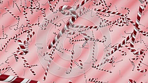 Christmas candy canes fly on striped background. New Year's holiday.