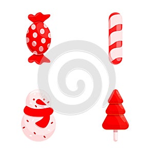 Christmas candy icons set cartoon vector. Red christmas striped lollipop