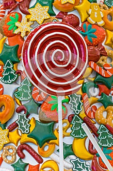 Christmas candy , snow , lollipop and colors
