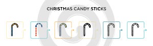 Christmas candy sticks vector icon in 6 different modern styles. Black, two colored christmas candy sticks icons designed in