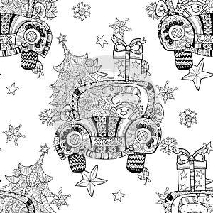 Christmas car gift doodle zentangle vector.