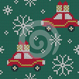 Christmas car jacquard knitted seamless pattern photo