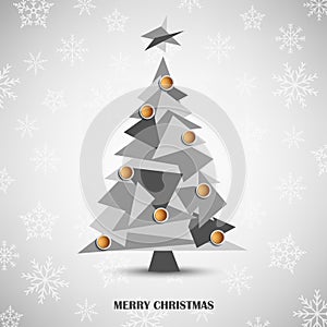 Christmas card with abstract gray triangular tree template